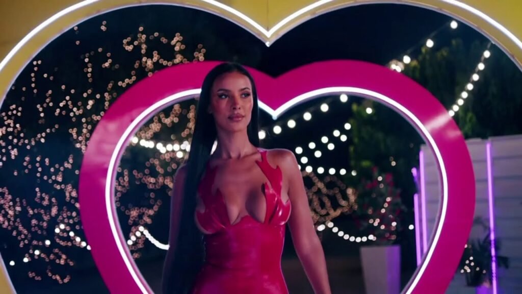 Maya Jama in latex hosting Love Island